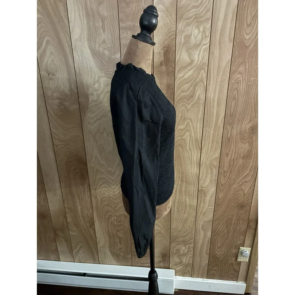 J.Crew Melanie smocked puff-sleeve top‎ in black Size XS